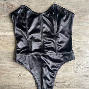 Forever 21 Black Corset Thong Bodysuit